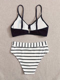 Chic 2-Piece Striped Bikini Set - V-Neck with Tie-Front, Flattering High-Cut Bottoms, Perfect for Beach and Poolside