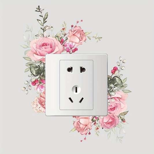 4pcs Floral & Plant Design Light Switch Decals - Removable, Self-Adhesive Wall Stickers for Bedroom, Living Room, Bathroom - Contemporary Home Decor