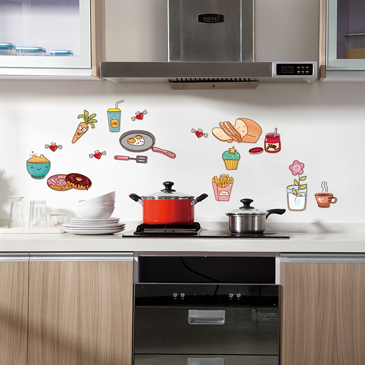 Kitchen Decoration: Food Print Wall Stickers - Removable, Self-Adhesive, Shape and Stripe Design, Perfect for DIY Kitchen Decor