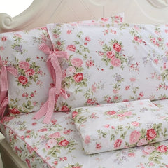 Elegant 4pc Rose Floral Cotton Sheet Set - Soft, Breathable Comfort - Complete Bedding Solution for Bedrooms & Guest Rooms