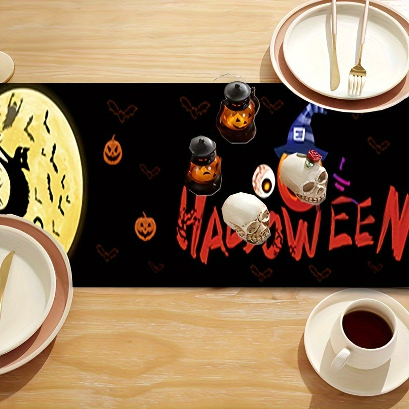 Halloween Pumpkin Table Runner - Spooky Dark Style Decor for Dining & Parties, Polyester, No Power Needed