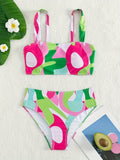 Stylish Two-Piece Bikini Set - Women's High-Waisted Swimwear - Abstract Print, Adjustable Straps, Quick-Dry, Summer Beachwear, Comfortable and Flattering