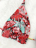 2 Piece Set Leaf Print Tassel Ruffle Trim Bikini, Stretchy Spaghetti Strap Tie Side Swimsuits for Women