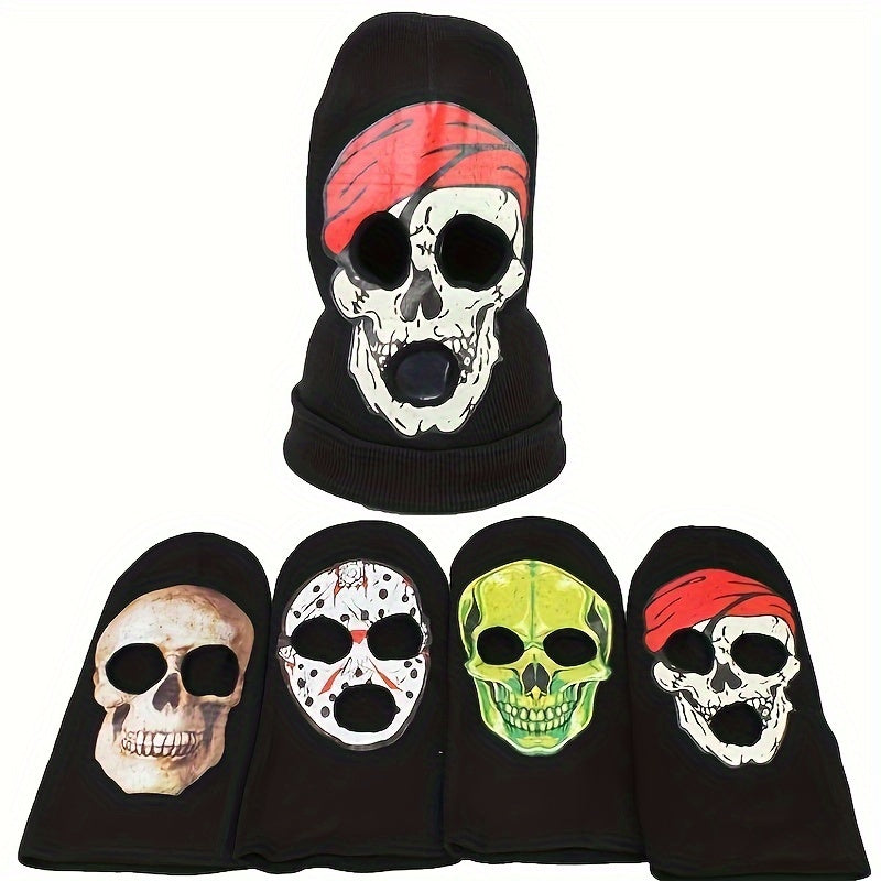 Skull Printed Acrylic Beanie Mask - Cosplay Skull Cap Knit Hat with Medium Stretch for Party - Unisex Skeleton Knitted Balaclava with Hand Wash Care - 100% Acrylic Fiber Headwear