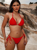 Sexy Solid Red Triangle Bikini - Stretchy V Neck, Tie Back, Halter Tie Side, 2 Piece Set - Perfect for Beach, Pool, Bathing, Women's Swimwear & Clothing