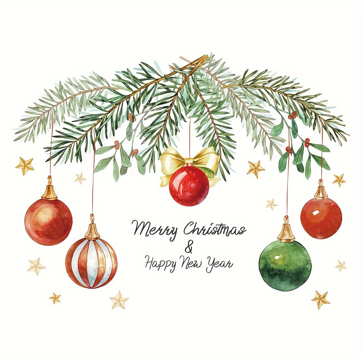 Rustic Christmas Wall Decals, "Merry Christmas & Happy New Year" Festive Wall Stickers, Removable PVC Ceramic Surface, One-Time Use, Self-Adhesive, Battery-Free, Home & Kitchen Decor