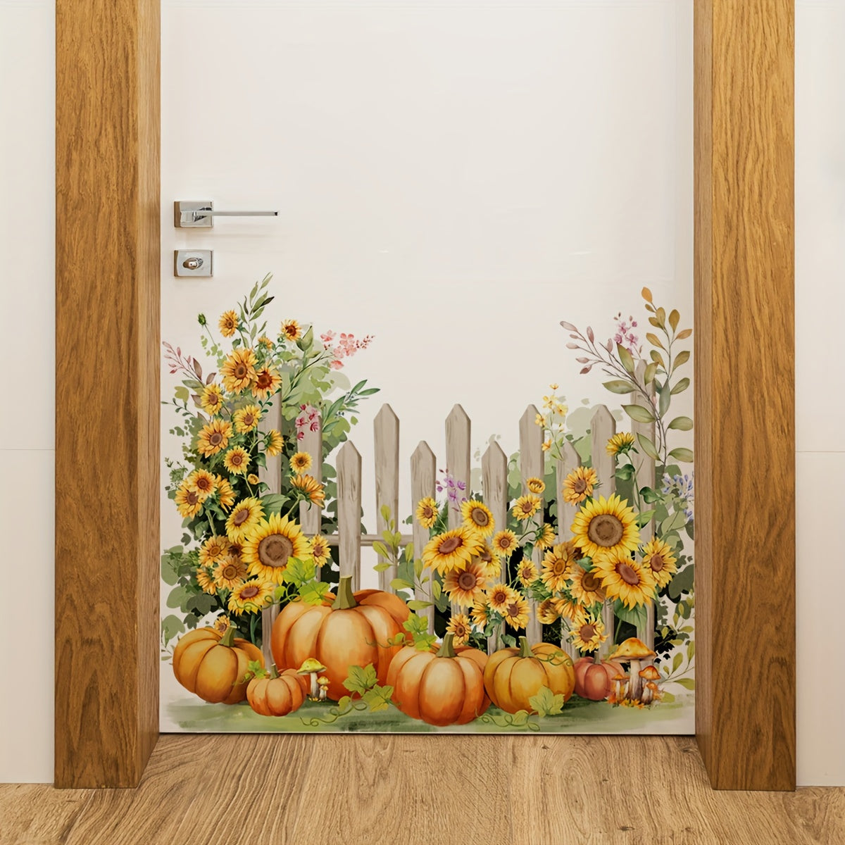 Classic Autumn Harvest Wall Decals - PVC Self-Adhesive Sunflower and Pumpkin Wall Art for Living Room and Bedroom Decor, Floral and Vegetable Garden Design, Matte Finish, Multi-Surface Application, Single Use