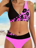 Romantic Floral Halter Bikini Set - Backless & Stretchy Tie Neck - 2 Piece Swimwear for Women - Perfect for Valentines Day