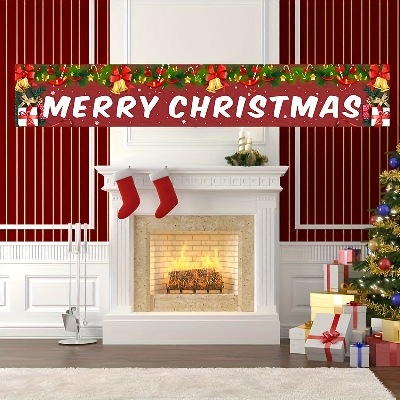 Merry Christmas Banner - Versatile Indoor/Outdoor Holiday Decoration, Polyester Garden Fence Flag for Festive Home & Party Decor