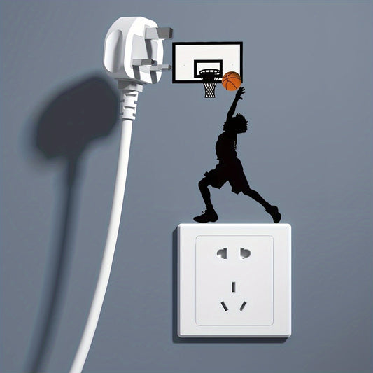 Classic Basketball Player Silhouette Wall Sticker - Reusable PVC Decal for Glass & Multi-Surface, Self-Adhesive Matte Finish Switch & Outlet Cover, No Battery Required - 1 Piece Set