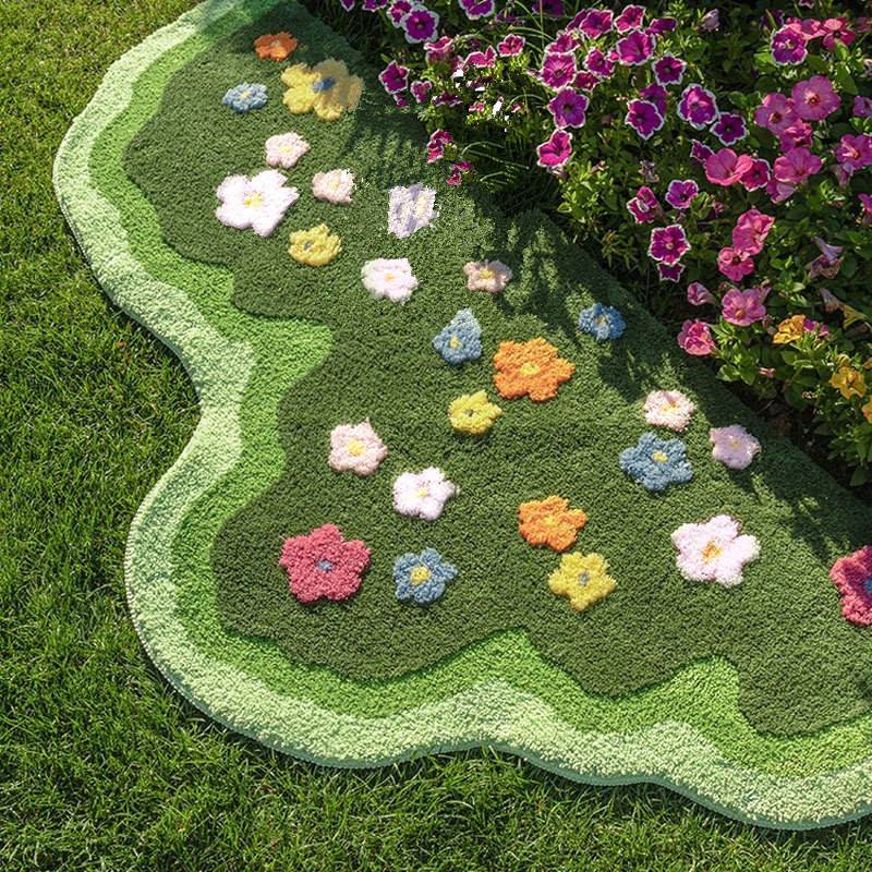 Qfdian Green Blooming Lawn Accent Rug