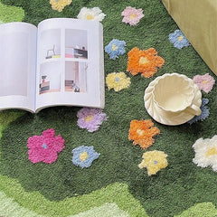 Qfdian Green Blooming Lawn Accent Rug