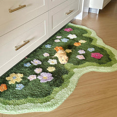 Qfdian Green Blooming Lawn Accent Rug