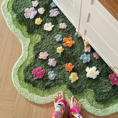 Qfdian Green Blooming Lawn Accent Rug