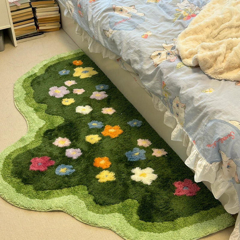 Qfdian Green Blooming Lawn Accent Rug