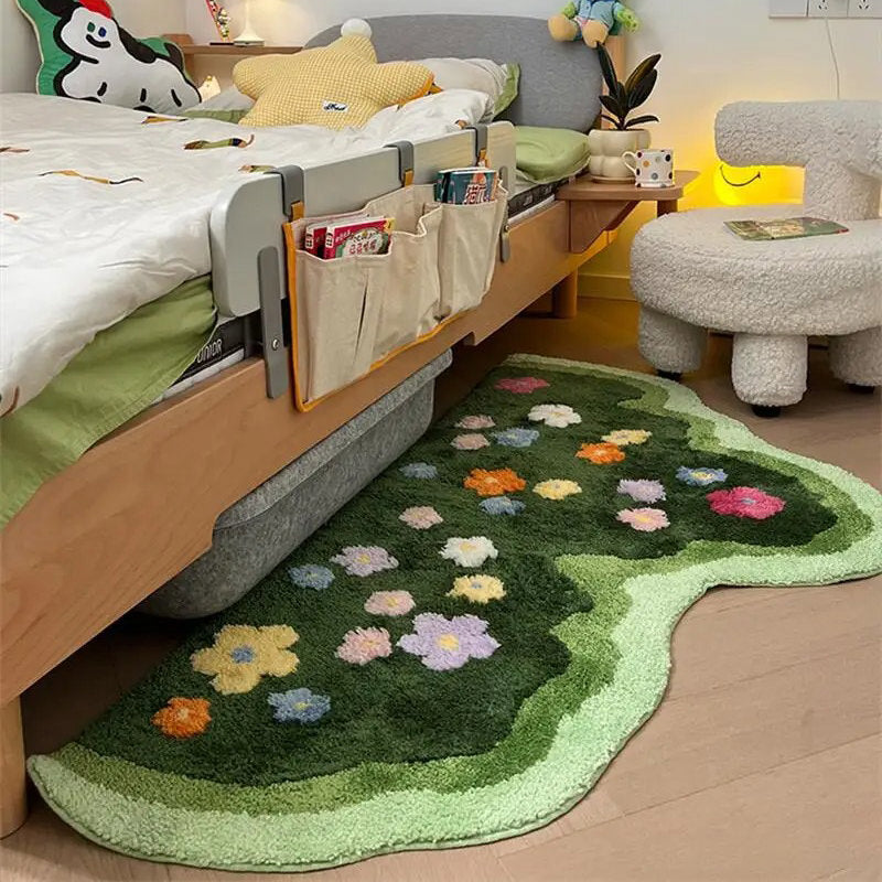 Qfdian Green Blooming Lawn Accent Rug