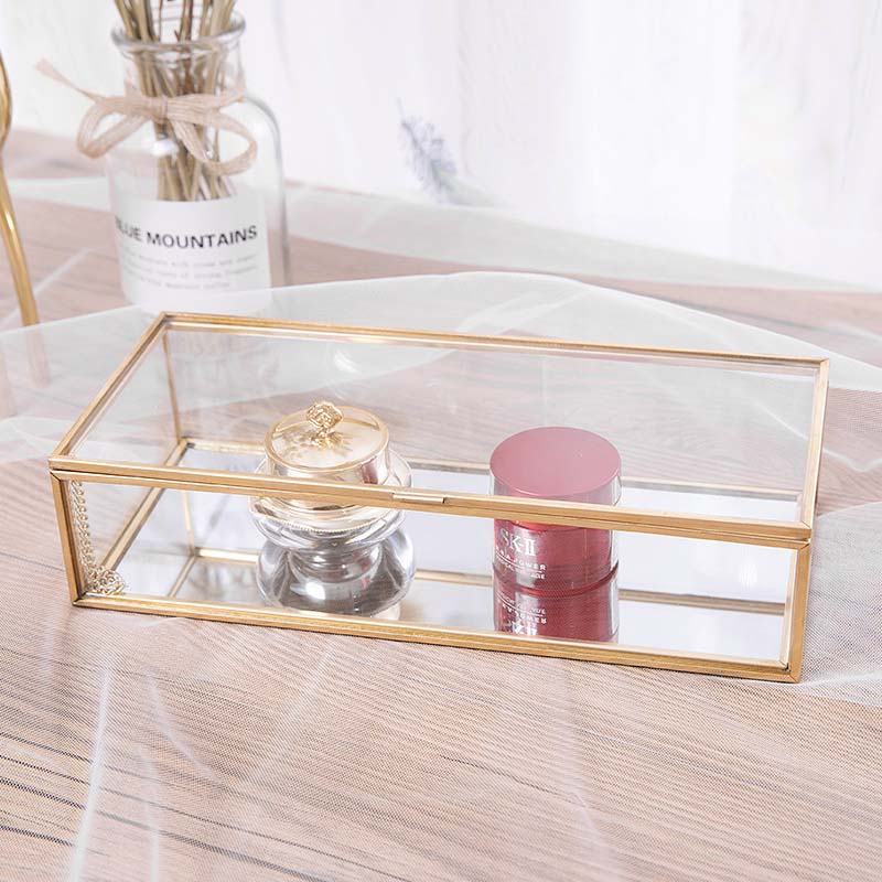 Qfdian Elegance Gold Lining Glass Jewelry Box