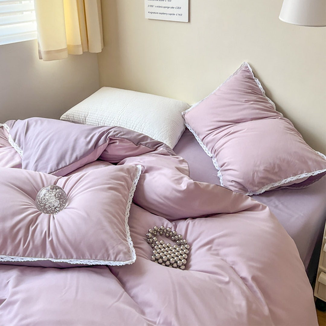 Qfdian Pastel Lace Edge Bedding Set