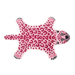 Qfdian Pink Leopard Furry Accent Rug