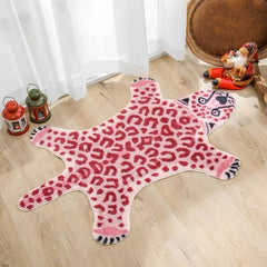 Qfdian Pink Leopard Furry Accent Rug