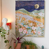 Qfdian Night Hill Flowers Tapestry