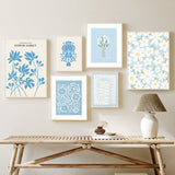 Qfdian Pale Blue Flower Market Canvas Posters
