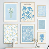 Qfdian Pale Blue Flower Market Canvas Posters