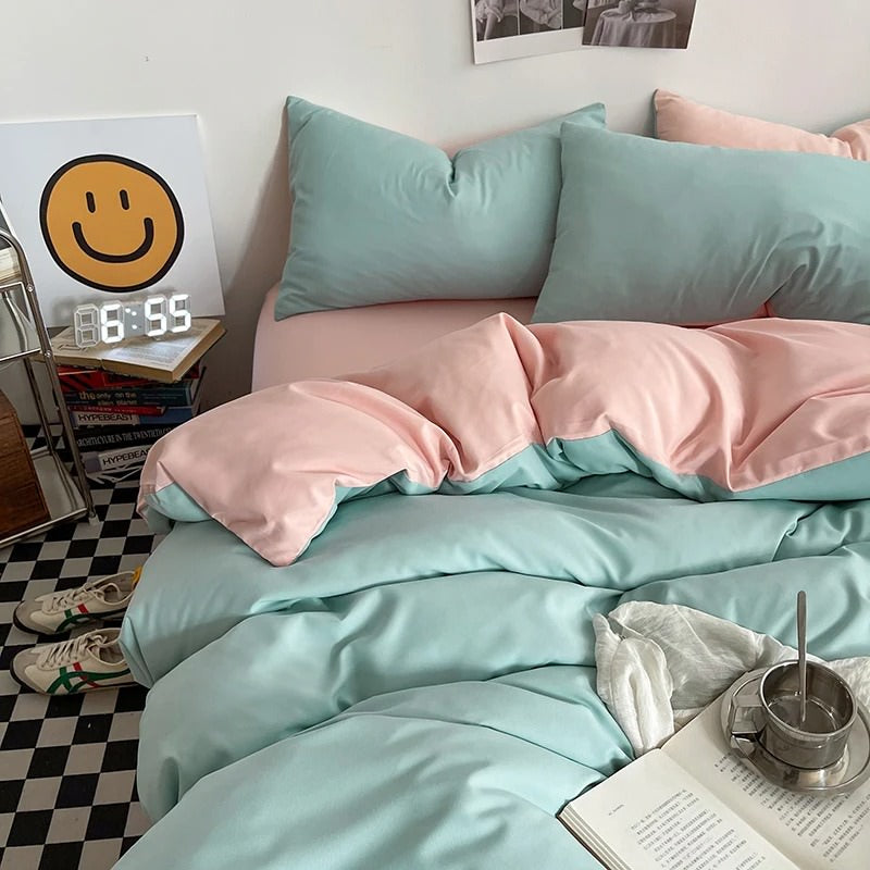 Qfdian Pastel Double-Sided Aesthetic Bedding Set