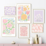 Qfdian Pastel Flower Market Canvas Posters