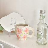 Qfdian Retro Flowers Handpainted Mug