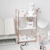 Qfdian Aesthetic Desk Rose Gold Storage Rack