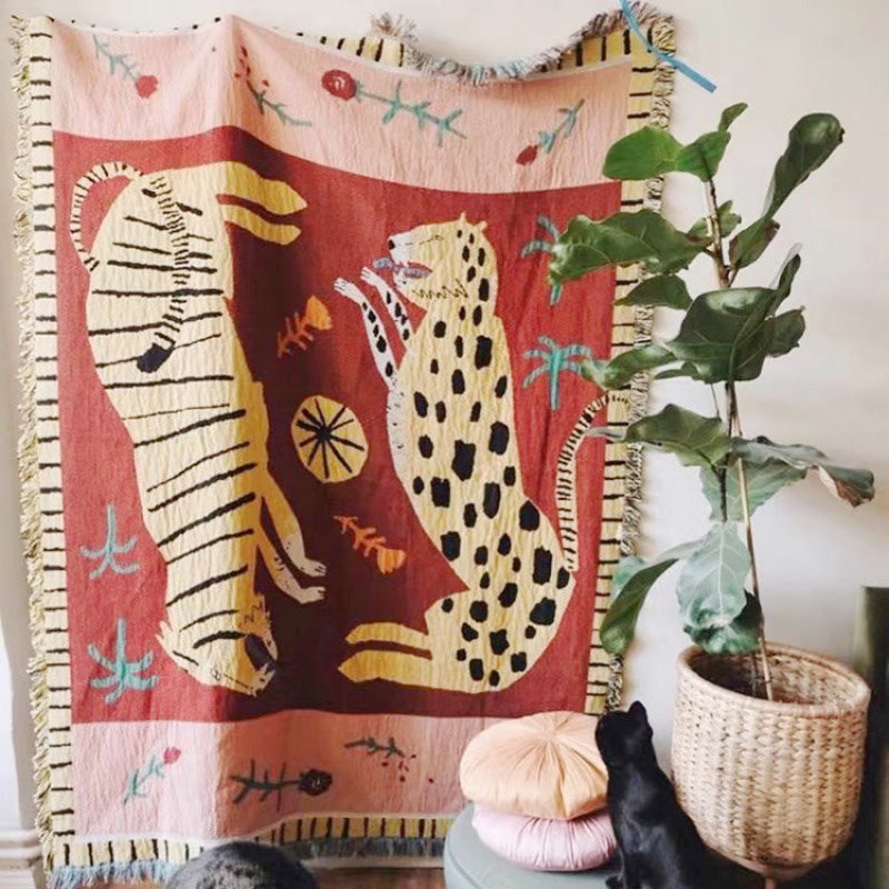 Qfdian Hippie Wild Leopard & Tiger Blanket