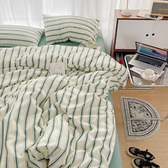 Qfdian Minimalist Green Striped Sage Bedding Set