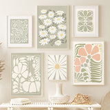 Qfdian Sage Green Flowers Canvas Posters