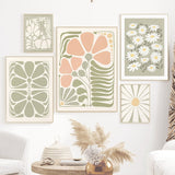 Qfdian Sage Green Flowers Canvas Posters