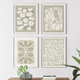 Qfdian Sage Green Flowers Canvas Posters