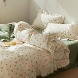 Qfdian Sage Green Cute Peach Ruffled Bedsheet Set