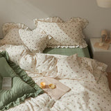 Qfdian Sage Green Cute Peach Ruffled Bedsheet Set