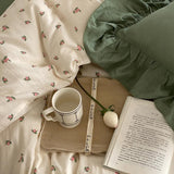 Qfdian Sage Green Cute Peach Ruffled Bedsheet Set