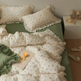 Qfdian Sage Green Cute Peach Ruffled Bedsheet Set