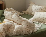 Qfdian Sage Green Cute Peach Ruffled Bedsheet Set