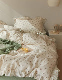 Qfdian Sage Green Cute Peach Ruffled Bedsheet Set