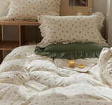 Qfdian Sage Green Cute Peach Ruffled Bedsheet Set