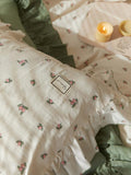 Qfdian Sage Green Cute Peach Ruffled Bedsheet Set