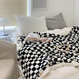 Qfdian Checkered Fluffy Blanket