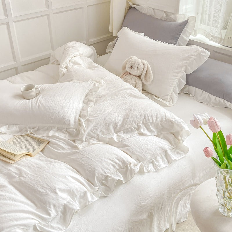 Qfdian Soft Crumpled Ruffle Bedding Set