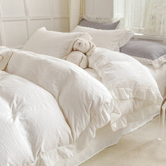 Qfdian Soft Crumpled Ruffle Bedding Set