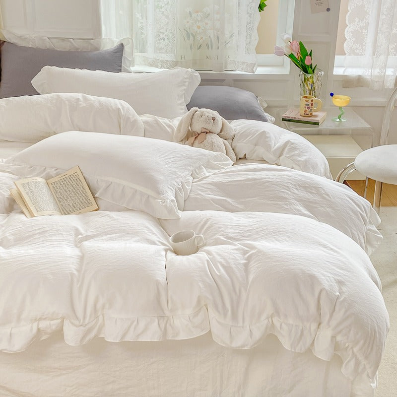 Qfdian Soft Crumpled Ruffle Bedding Set