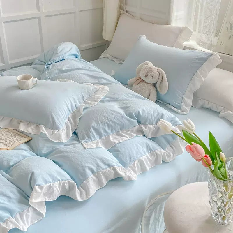 Qfdian Soft Crumpled Ruffle Bedding Set