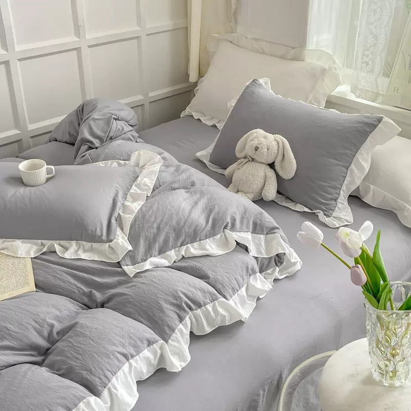 Qfdian Soft Crumpled Ruffle Bedding Set